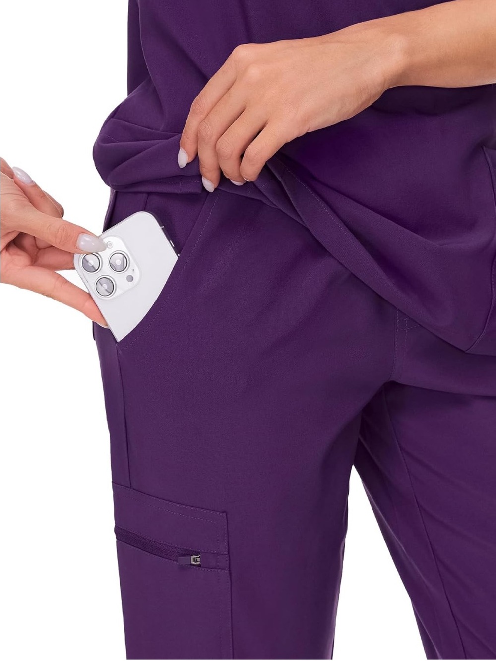 Women’s V-Neck Medical Scrub Set in Deep Purple - Picture 3 of 3